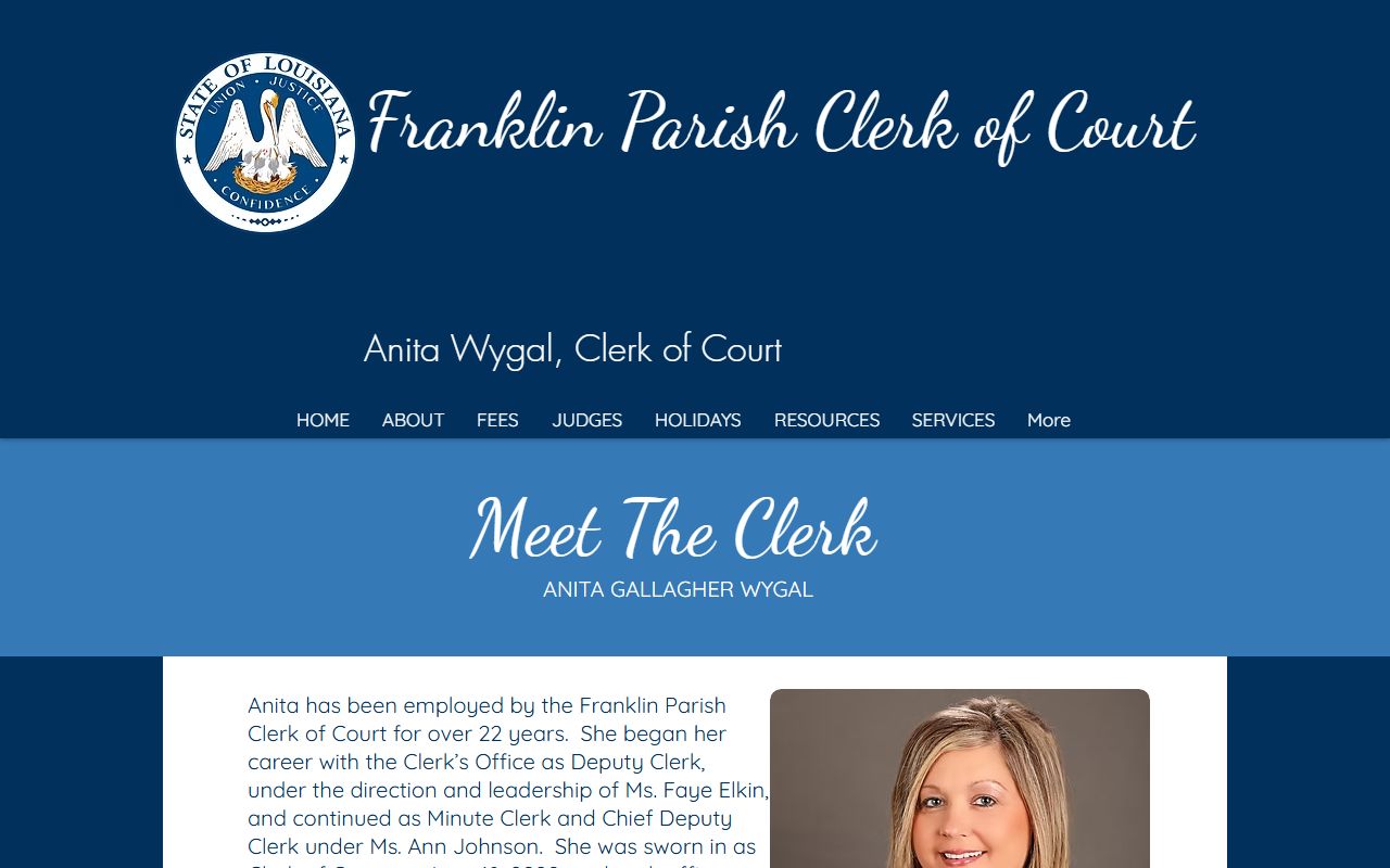 Franklin Parish Clerk of Court Anita Wygal office record duties