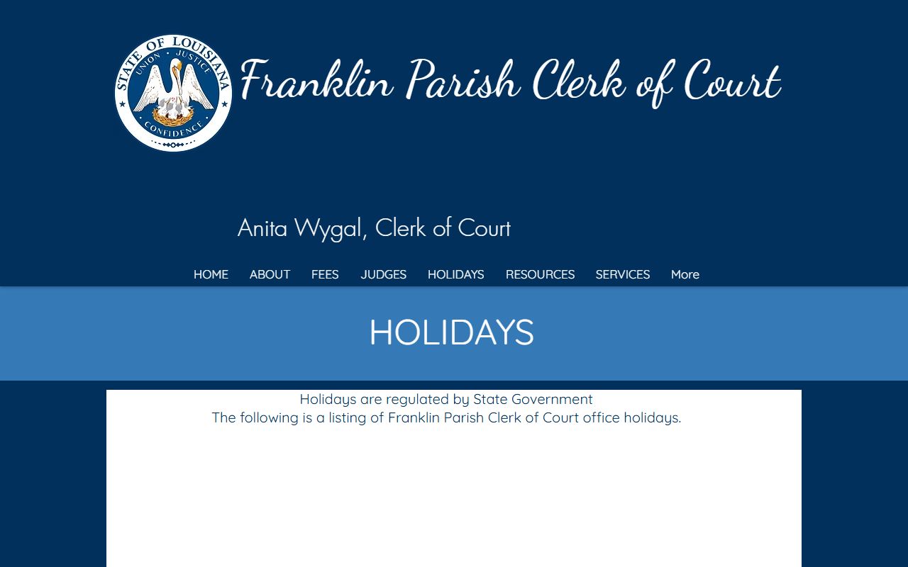 Franklin Parish Clerk of Court office schedule for record requests