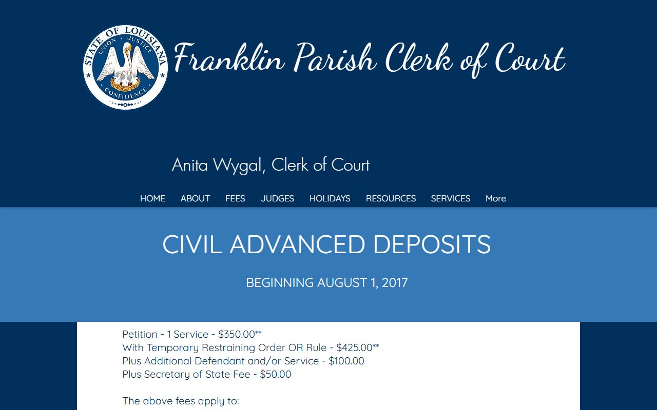 Franklin Parish court records civil fee schedule