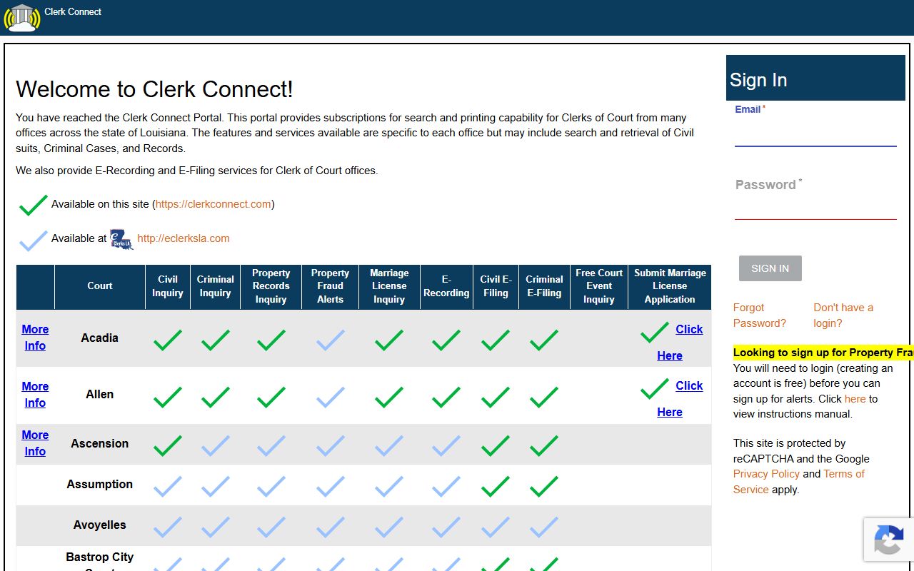 Franklin Parish court records Clerk Connect inquiry portal reviewed