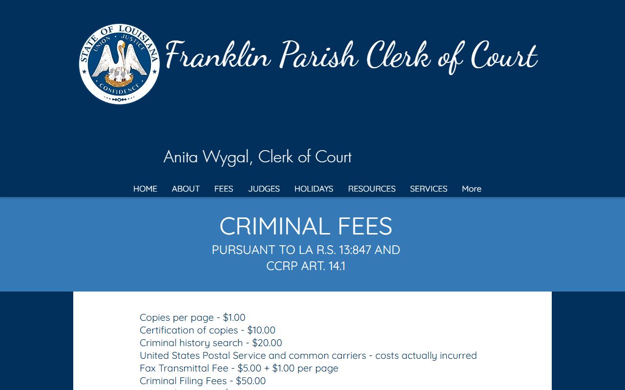 Franklin Parish court records criminal fee page