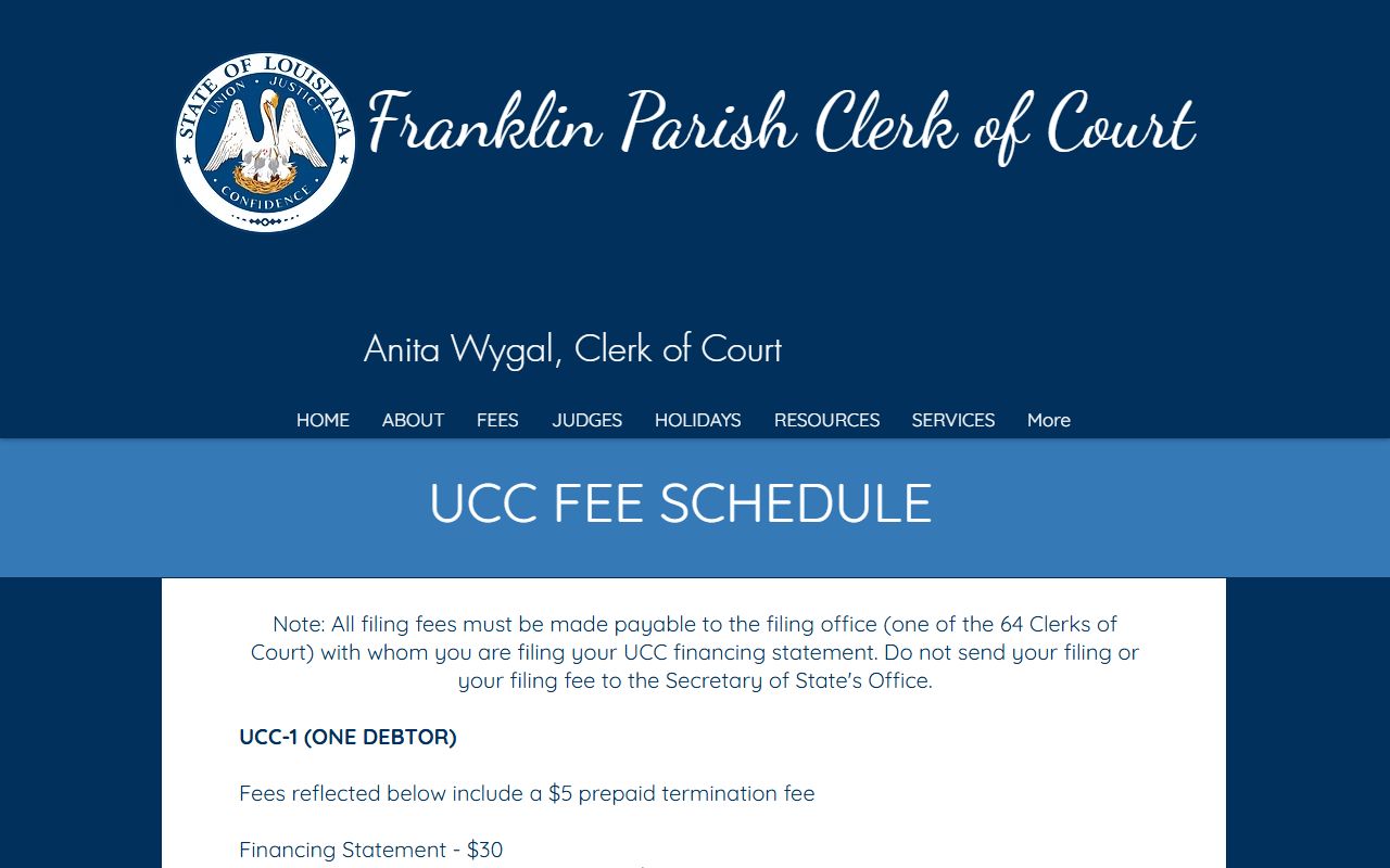 Franklin Parish court records UCC filing fee page