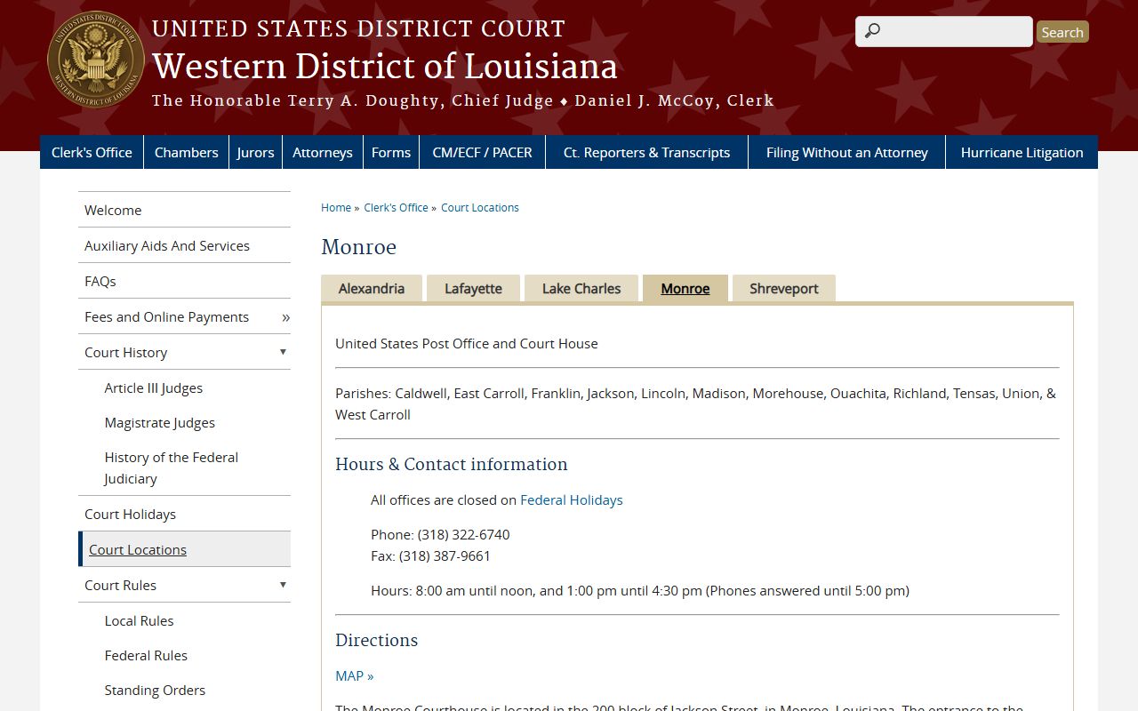 Franklin Parish District Court Monroe federal divisional office