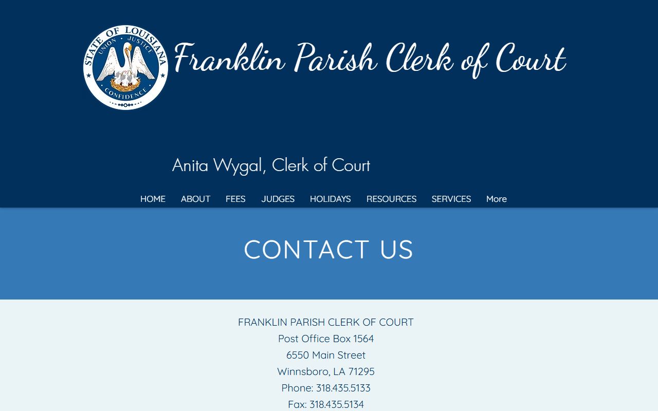Franklin Parish court records Clerk contact page