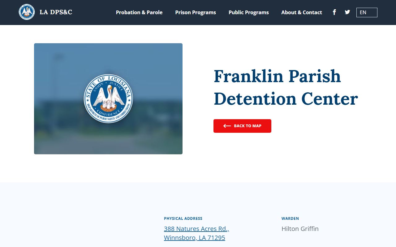 Franklin Parish inmate records detention center facility page