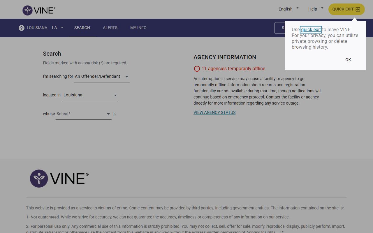 Franklin Parish inmate records VINELink Louisiana person search