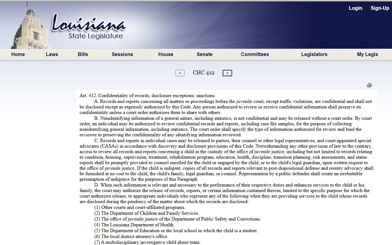 Franklin Parish divorce records juvenile confidentiality law reference