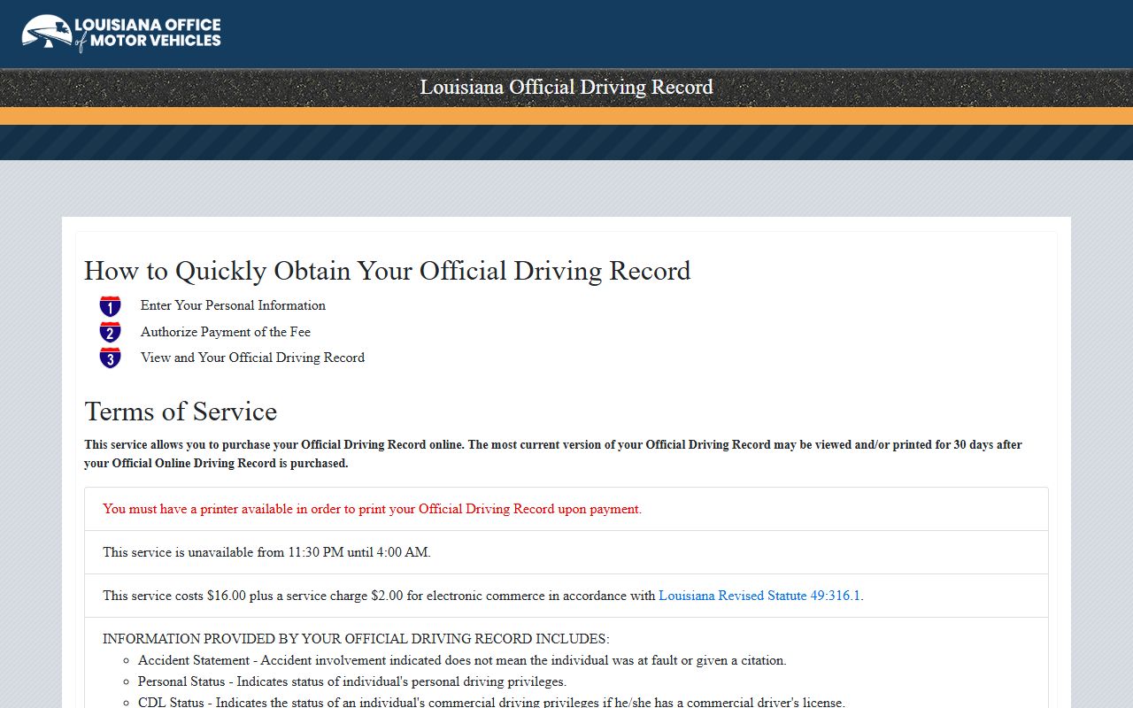 Franklin Parish traffic court records Louisiana OMV official driving record portal