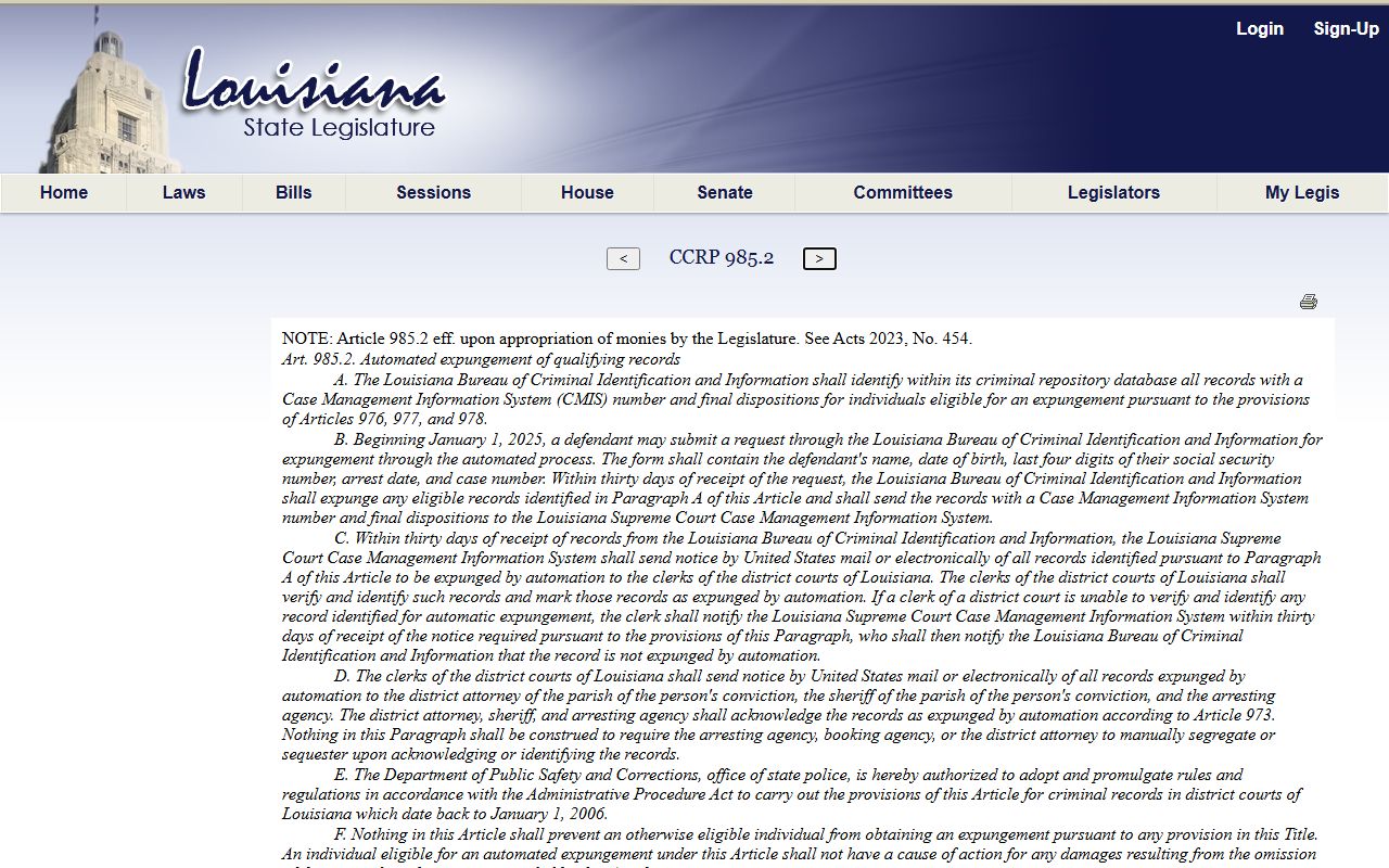 Franklin Parish warrant records automated expungement law