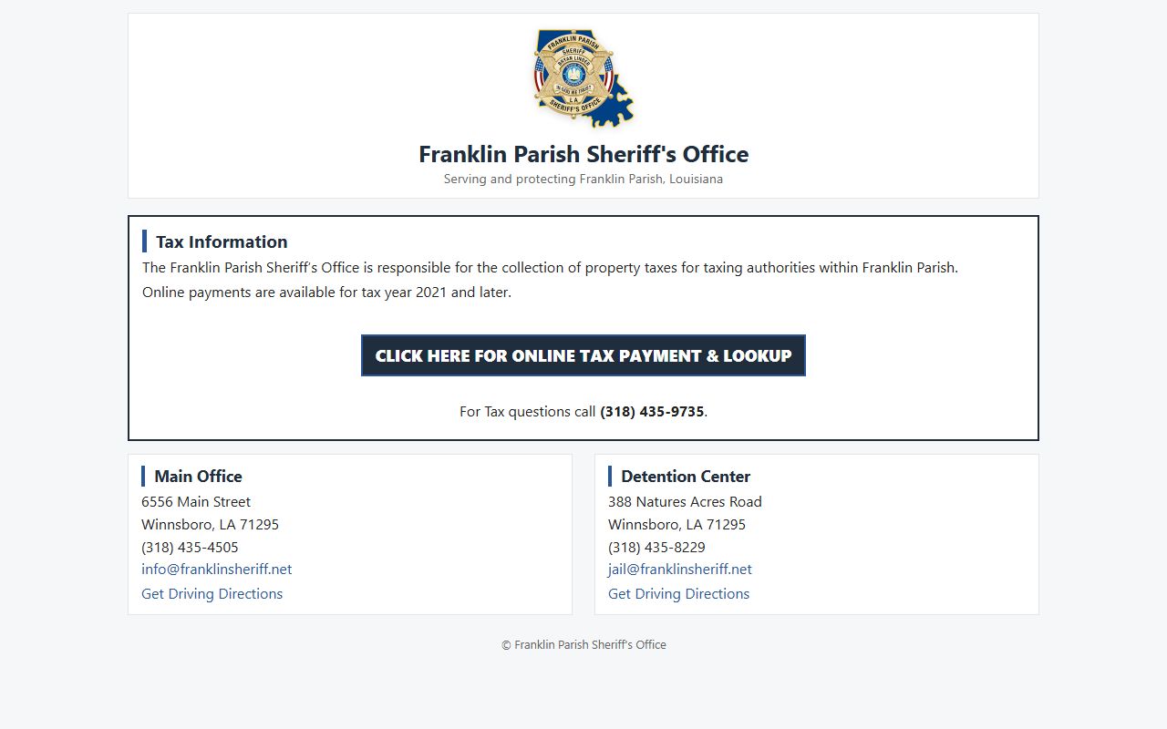 Franklin Parish warrant records sheriff homepage